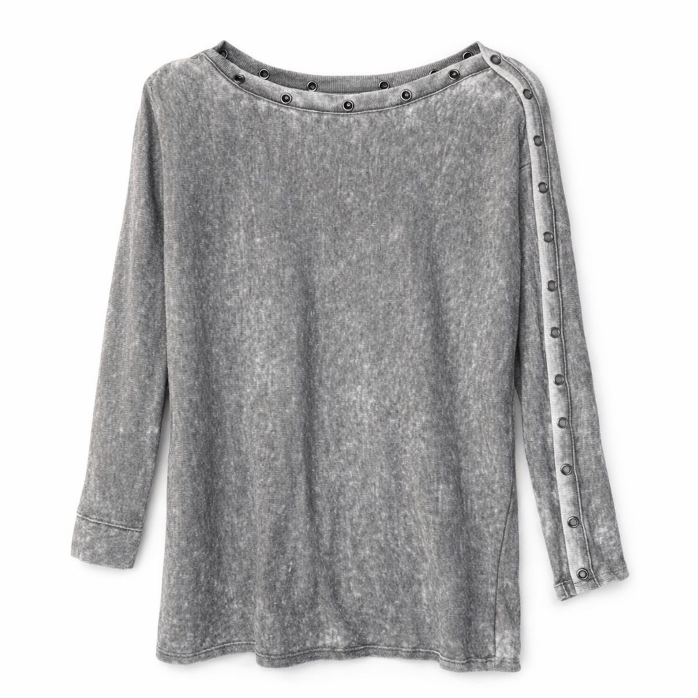 Chaser Shirt Women’s Small Gray Ribbed Long Sleeve Snaps Cotton Blend